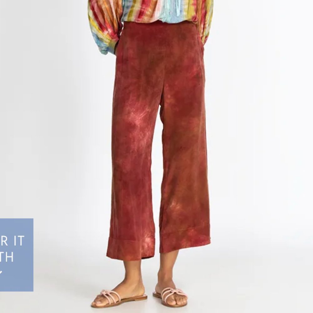 Johnny Was Amanda Bond Gillian Crop Pants S Burgundy Tie Dye Bohemian New NWT